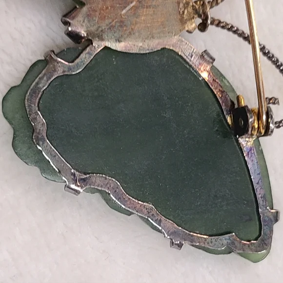 Vintage Carved Jade Butterfly Brooch
